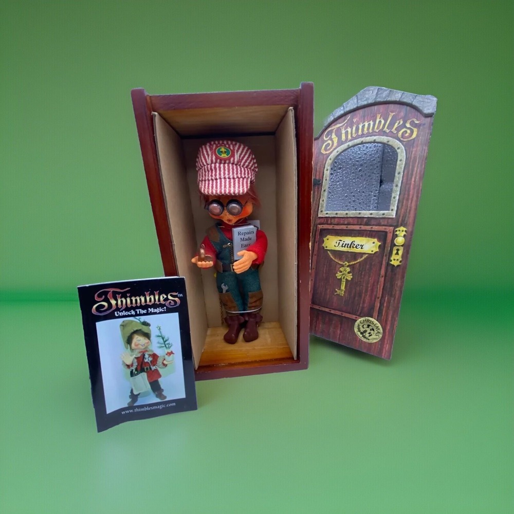 2002 Annalee Thimbles Tinker Christmas Holiday Doll‎ Tools  Wooden Box Papers